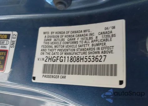 2008 Honda Civic Ex из США, поврежденный, VIN 2HGFG11808H553627